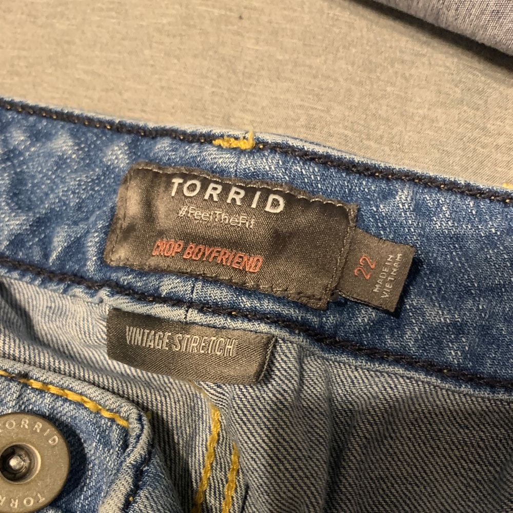 Torrid Distressed Crop Boyfriend Jeans in Faded Blue - Picture 2 of 4